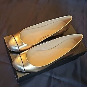 J.Crew Janey Metallic Cap Toe Flats, Size 8, Metallic Blush